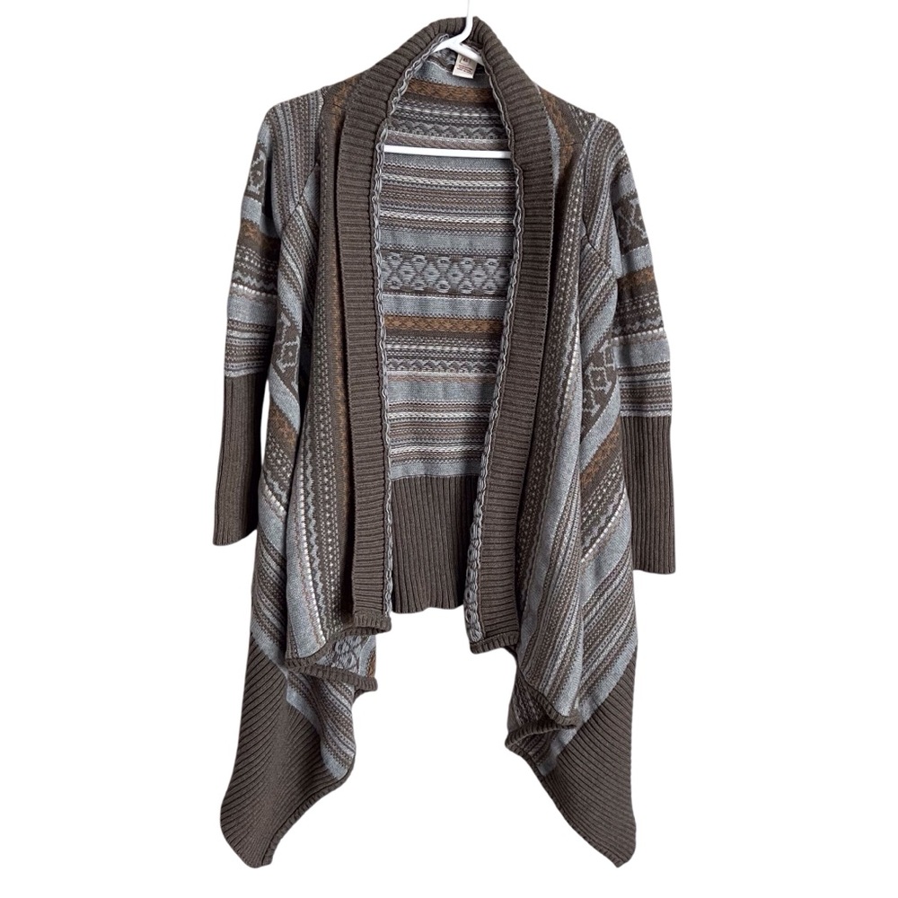 Sundance Fair Isle Cardigan Sweater Tan Blue Open Front Waterfall Cotton XS